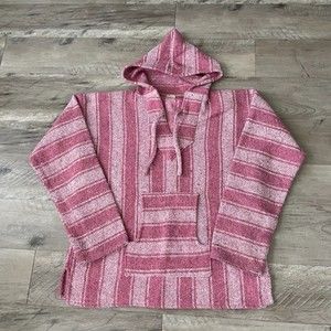 Baja Poncho Pullover Hoodie Jacket Multicolor 100% Acrylic Size Large